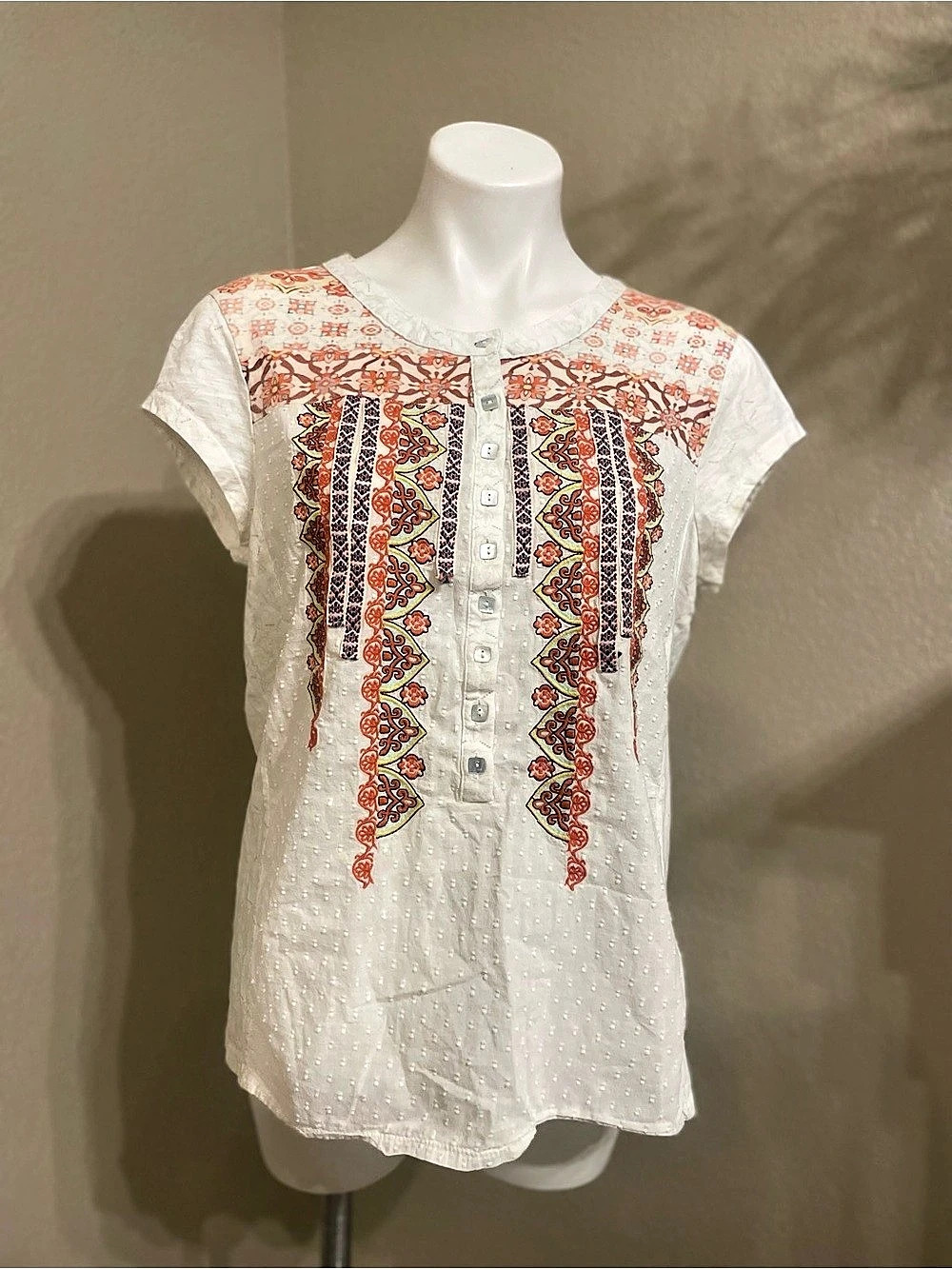 Sundance Embroidered Tunic in White & Orange Size Large
